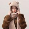 Plush bear hat scarf one-piece women's winter scarf winter versatile cycling warmth Beanies Caps with plush ear protection hood