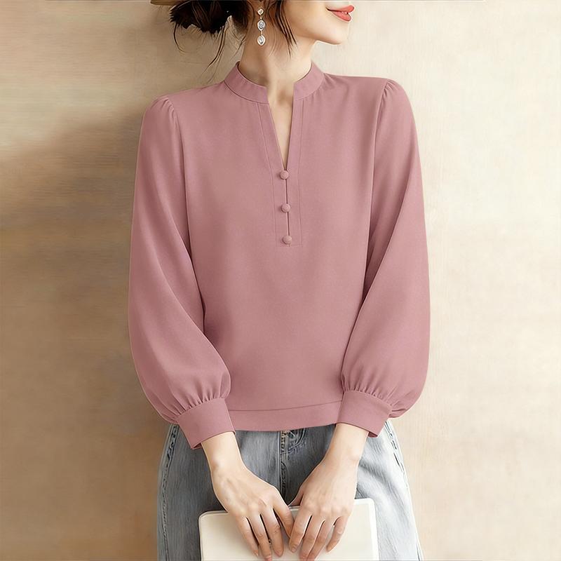 ZANZEA Damska luźna bluzka z dekoltem w serek i jednolitym kolorem, z rękawami 3/4