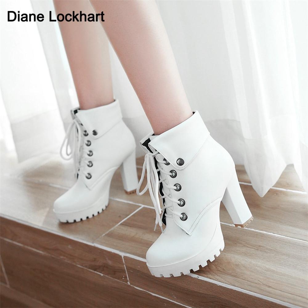 Fashion 2025 Winter New High-Heeled Coarse Heel Platform Ankle Boots Frenulum Waterproof Thick Bottom White Women Ankle Boties Zapatos
