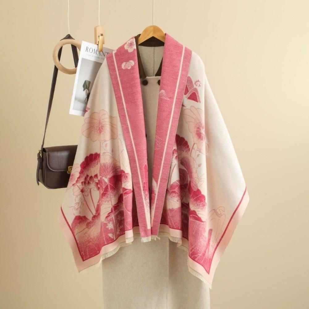 

Chinese Style Imitation Cashmere Scarf Ink Painting Theme Double-sided Pashmina Blanket Thick Windproof Poncho Scarves розовый