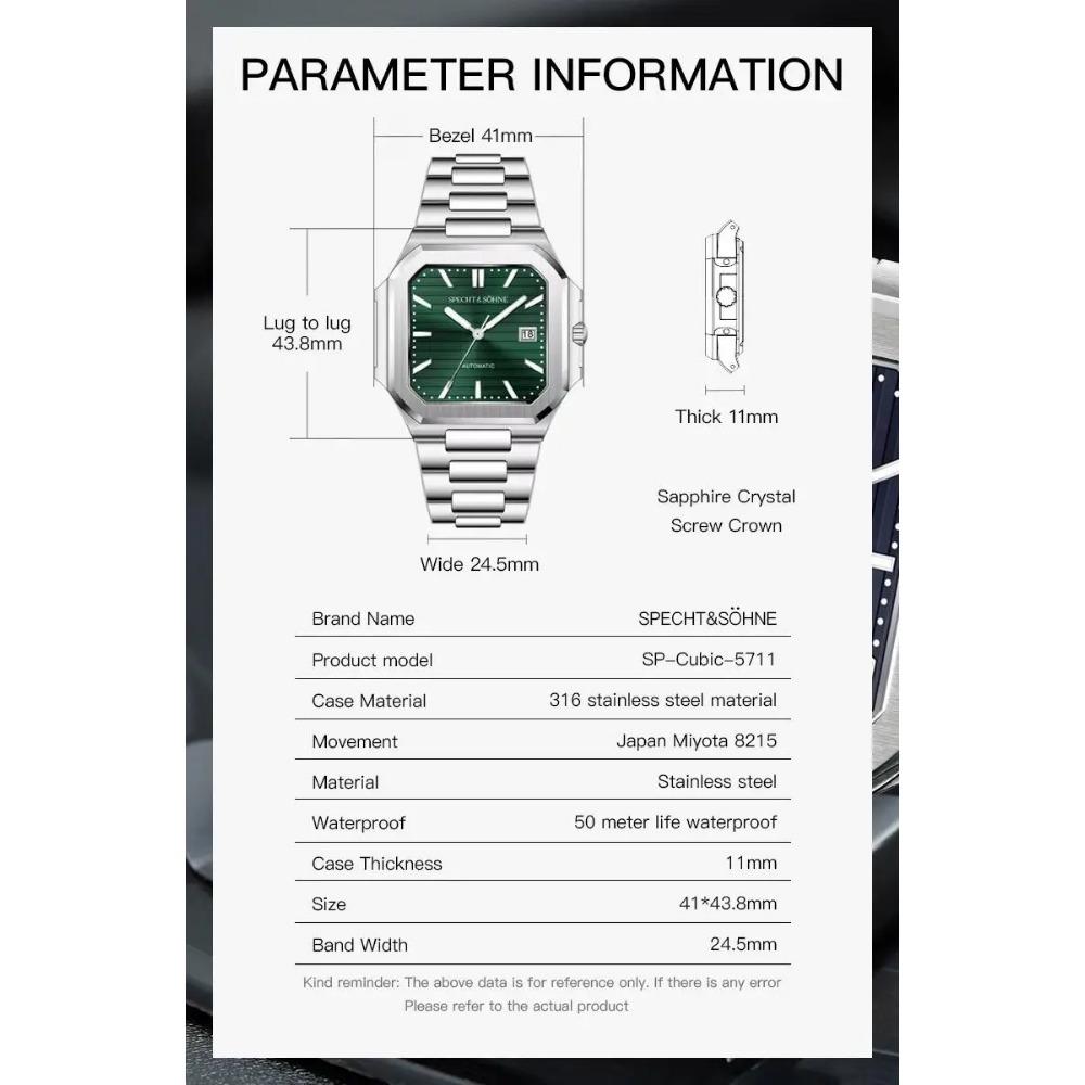 2025 Men's Classic Cubic Automatic Mechanical Watch 50M Waterproof Luminous Sapphire Crystal Reloj Hombre 41MM