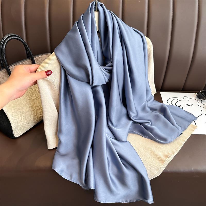 Plain Solid Basic Design 100% Silk Feeling Scarf for Women 180x90cm Shawl Wrap Luxury Female Hijab Headband Foulard Beach Stoles