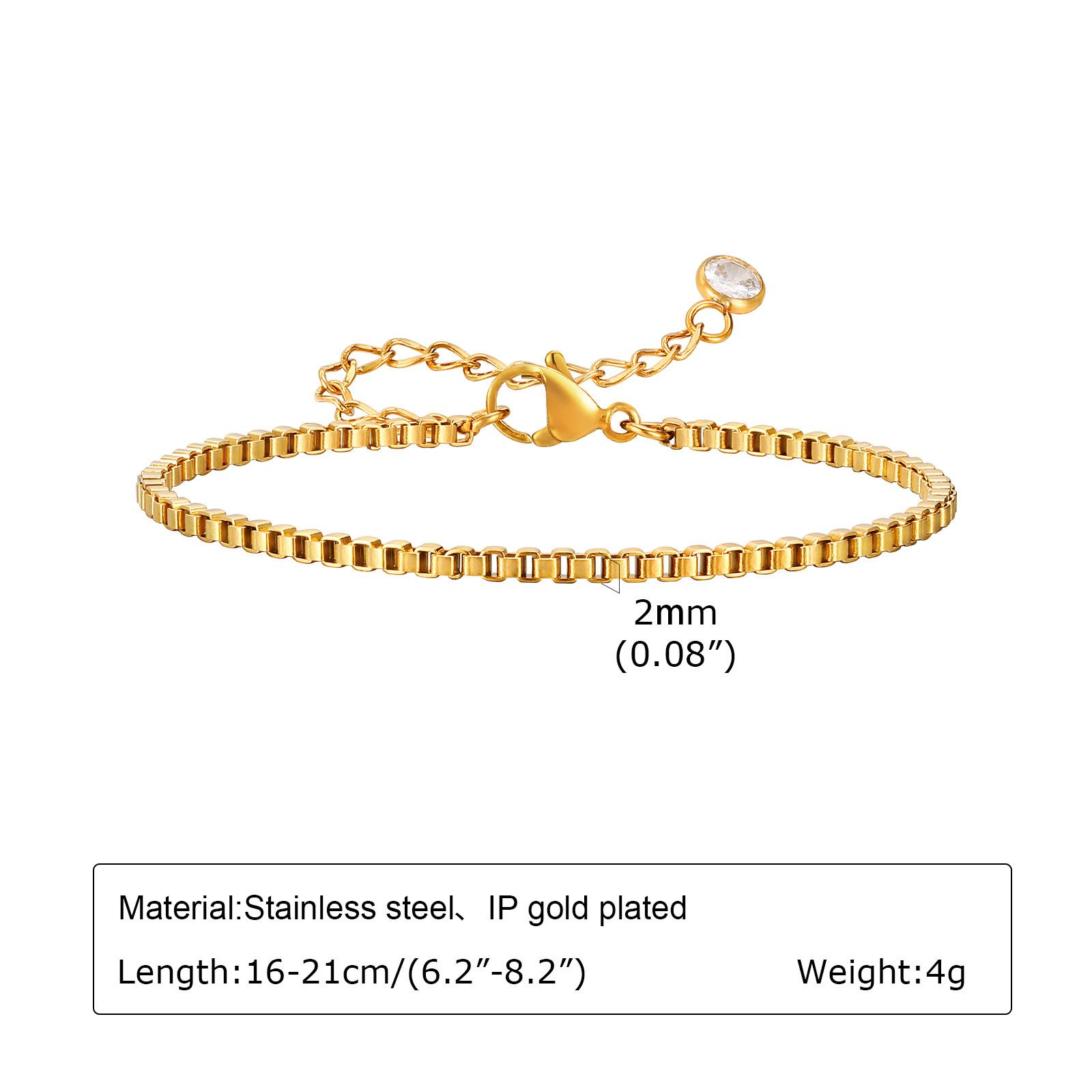 Non Tarnish Stainless Steel Bracelet Gold Plated Stackable for Women, Thin Herringbone Chain Bracelet Waterproof Zircon Gift