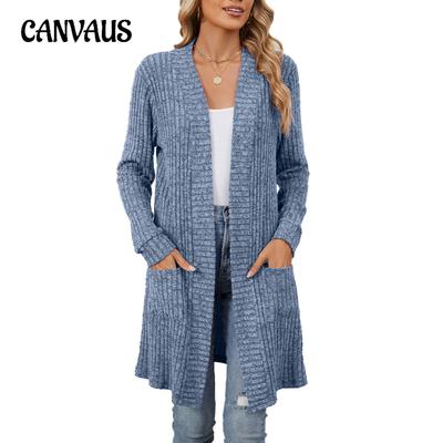 Cardigan lungo da donna autunno e inverno, a maniche lunghe, tinta unita, ampio, con tasca