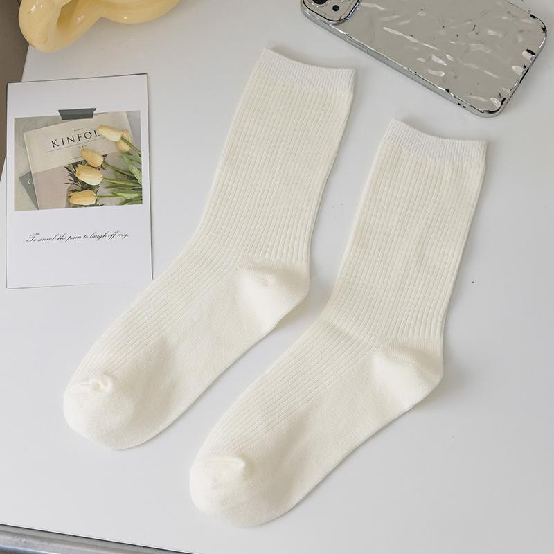 5 Paar Damen Frühling und Herbst Geruchsdichte Einfarbige Baumwoll-Röhrensocken
