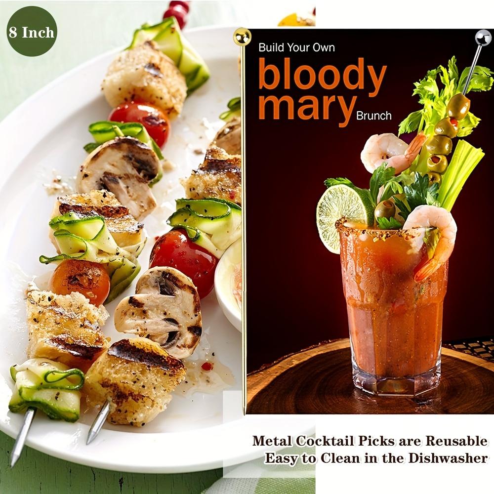 12pcs/set 8-inch Cocktail Label Reusable Stainless Steel Cocktail Toothpick Set Gift Metal Kebab Appetizer Label