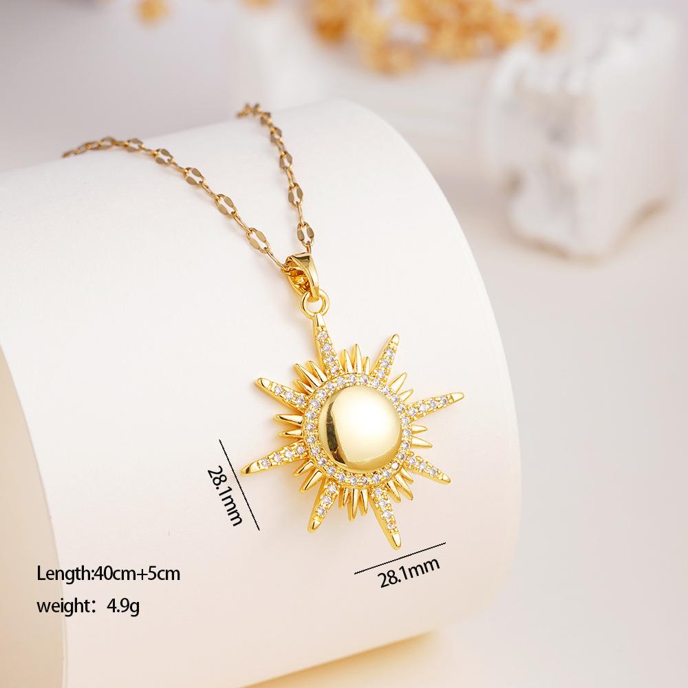 Fashion Vintage Zircon Sun Star Pendant Necklace for Women Men Cool Fashion Stainless Steel Chain Jewelry Gifts for Friends