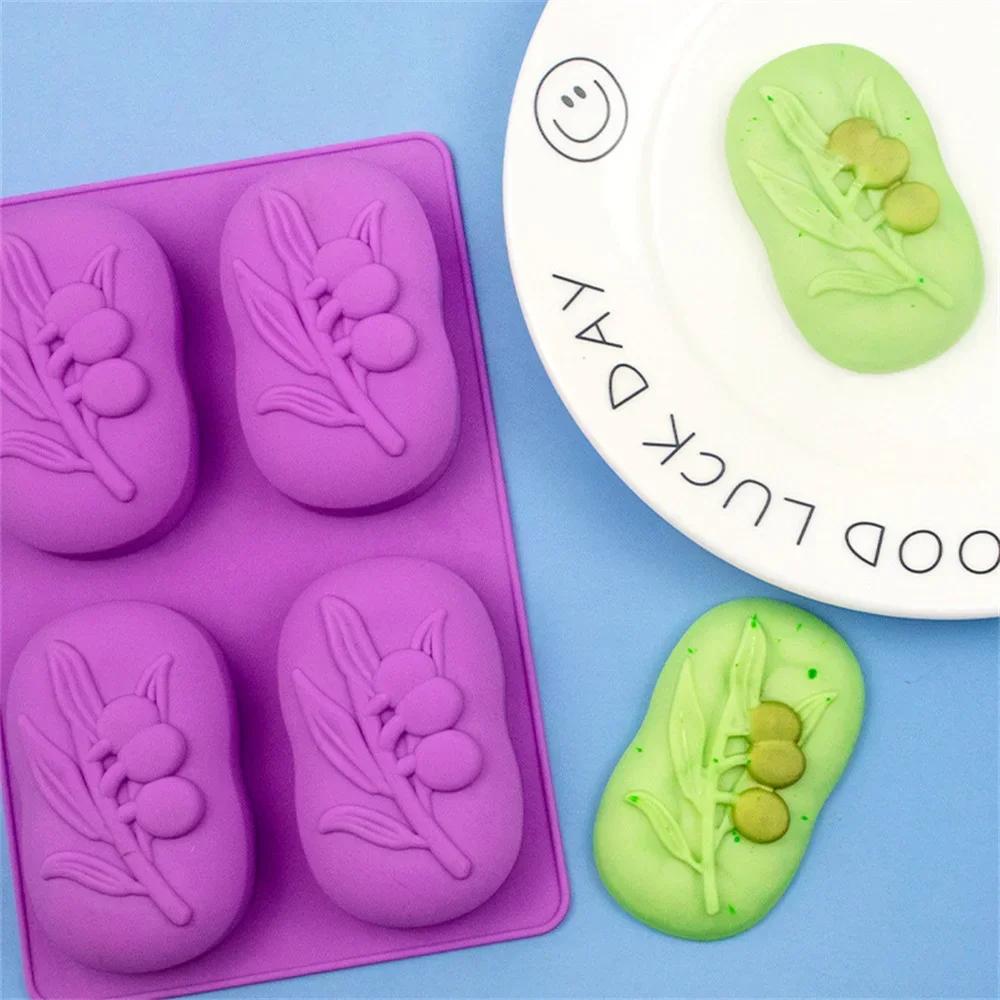 2024DIY Oval Handmade Soap Making Tool 4 Holes Olive Tree Silicone Soap Mold Chocolate Mousse Jelly Pastry Desserts Baking Mould