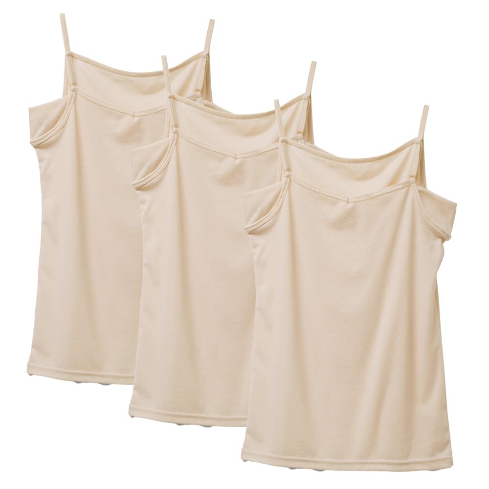 Shirasagi Knit Camisole with Cotton Women's Dry, Sweat-Absorbing Sweat-Absorbing Pads, Blend, S5020B-RT (3-Pack, JP, Alphabet, M, Beige)