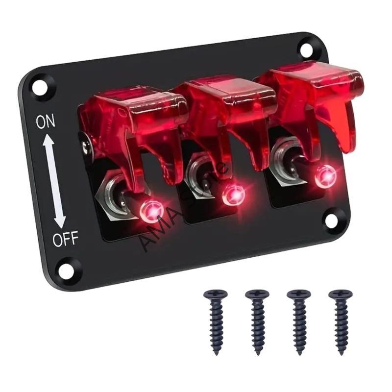 X7JF Waterproof Marine Boats Rockers Switch Panel 3 Gang with 20A Fuses LED Light for Car RVs Vehicles Truck