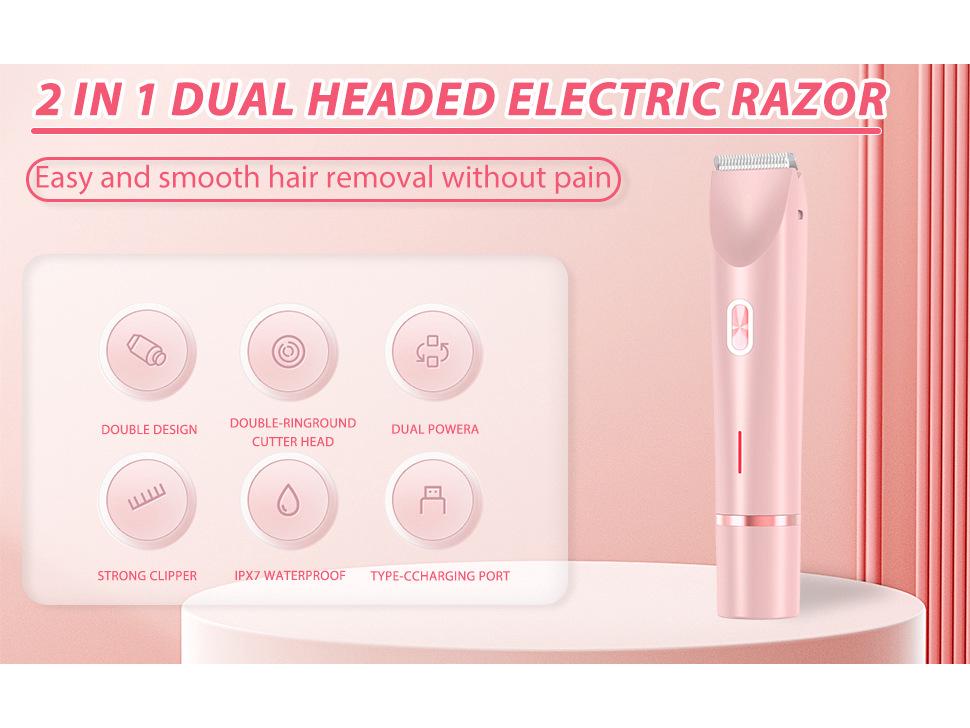 Rechargeable Women's Dual-Headed Underarm Shaver and Trimmer with Digital Display