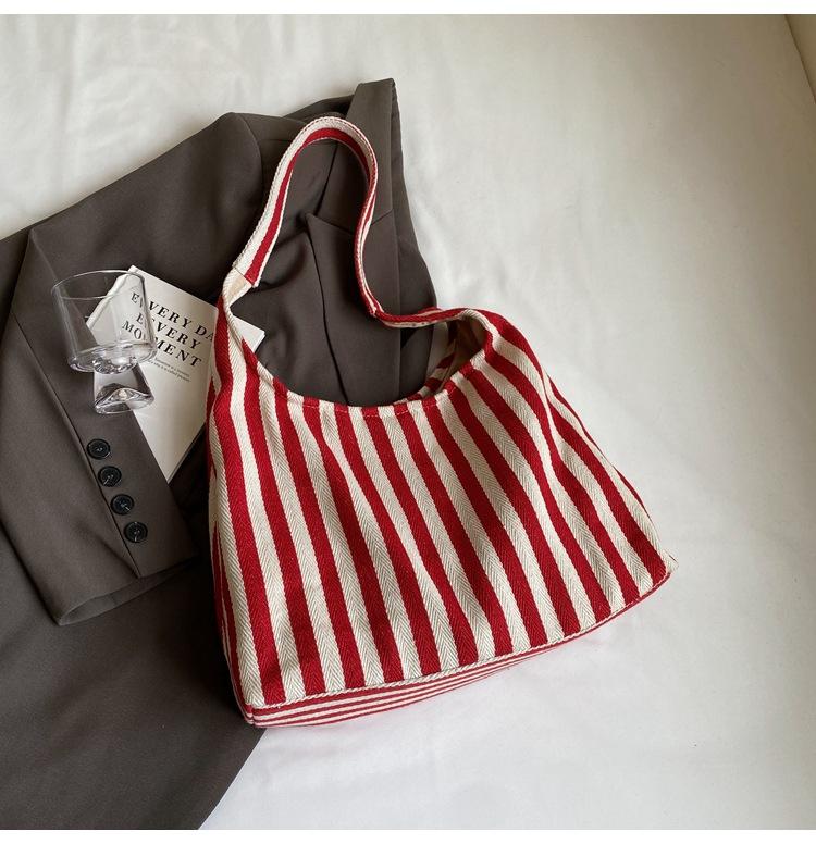 

Полосатая сумка через плечо большой вместимости, повседневная сумка, новая женская сумка, сумка-тоут, сумка-ведро, большая вместимость, холщовая сумка-тоут красный