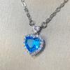 Huitan Luxury Blue/Garnet Heart CZ Women's Necklace for Engagement Wedding Bright Color Delicate Lady’s Jewelry Party Love Gift