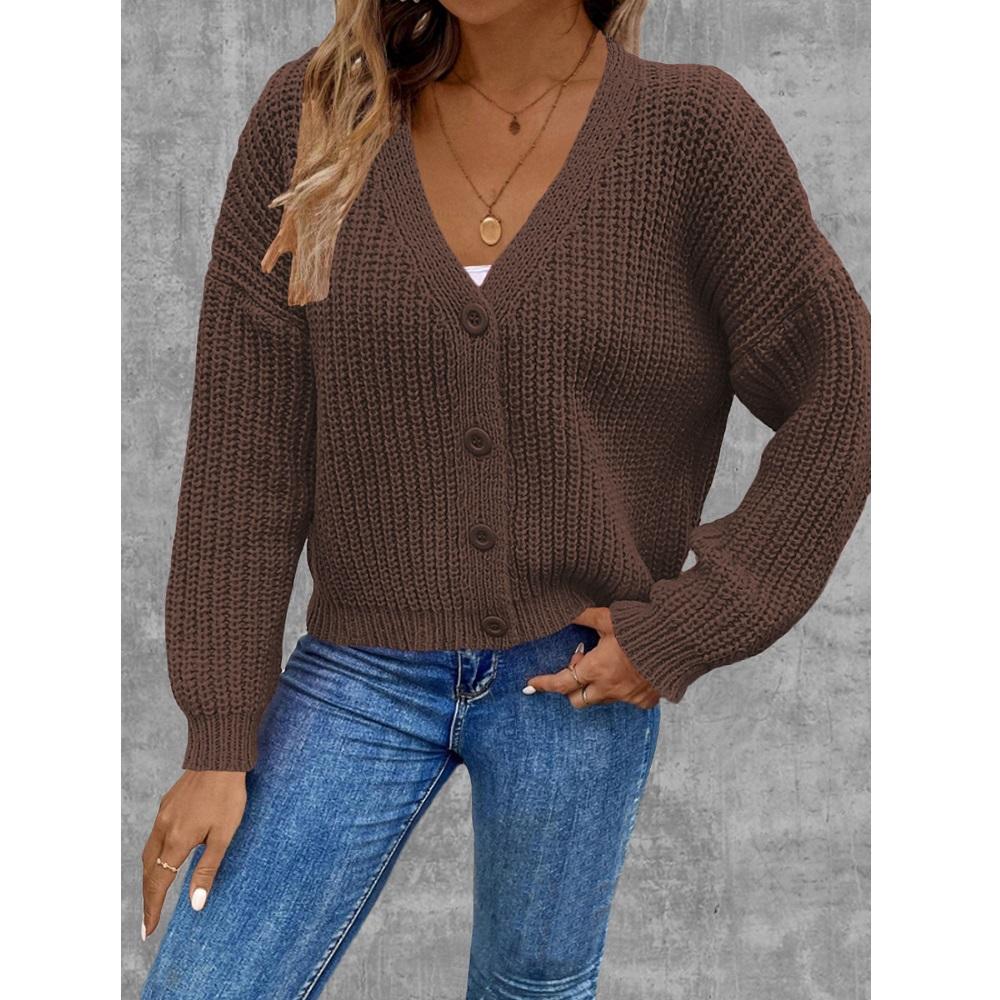 Women Autumn Winter Knitted Sweater Coats Single Breasted Long Sleeve V-neck Knitwear Cardigans Jackets