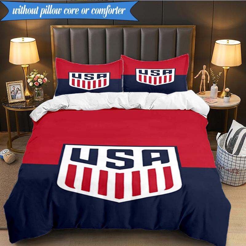 3PCS Usa Soccer Emblem Bedding Set 2D Printing (Includes 1 Duvet Cover + 2 Pillowcases Coreless), Bedroom decor,Fan Gift