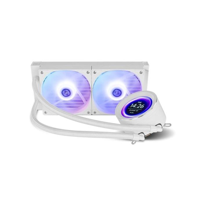 NOX XTREME PRODUCTS X-240 LCD WHITE - Refroidissement liquide ARGB avec écran LCD personnalisable, Intel et AMD, 2 ventilateurs