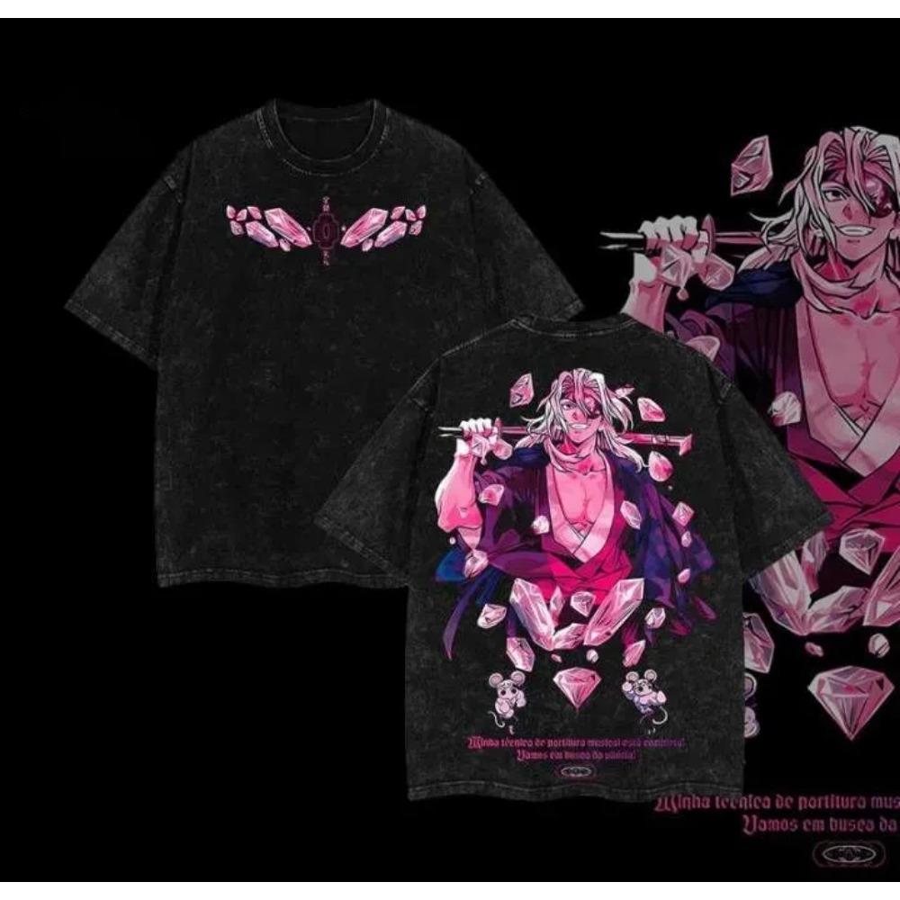 Hot Anime Demon Slayer Iguro Obanai Graphic T-shirt Men Washed Cotton Tshirts Casual Loose T Shirt Harajuku Male Vintage Tops