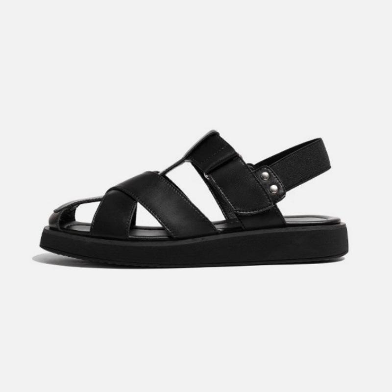 

Баотоу плетеные римские сандалии женские летние 2025 новые на толстой подошве новые повседневные универсальные полые туфли-клетка для свиней 35 чёрный