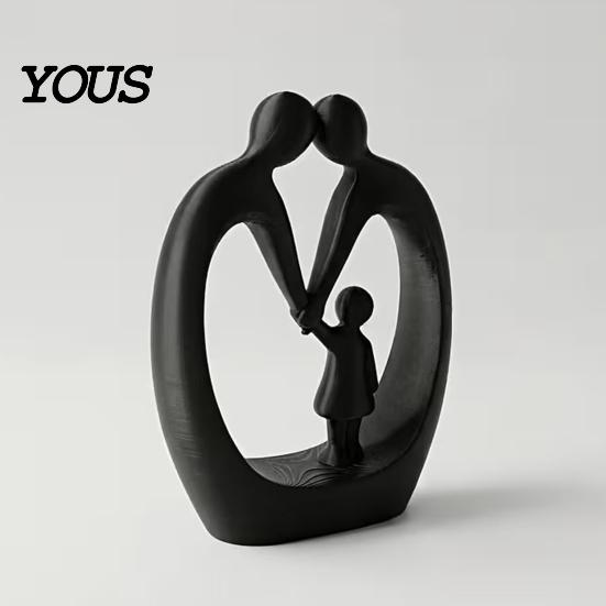 3D Printed Family Sculpture of Three Figurine, Heart-Shaped Parent & Child Statue, Matte Texture Home Decor Ornament, Creative Gift for