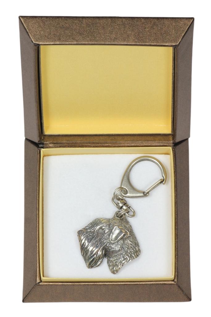 Soft-coated Wheatan Terrier  - Silver-plated Key Ring with a Dog In a Gift Box, Handbag Decoration, Backpack Pendant by Art-Dog Brand
