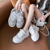 2025 summer new thick-soled heightening hollow mesh woven breathable casual shoes lightweight white shoes lightweight board shoes tide