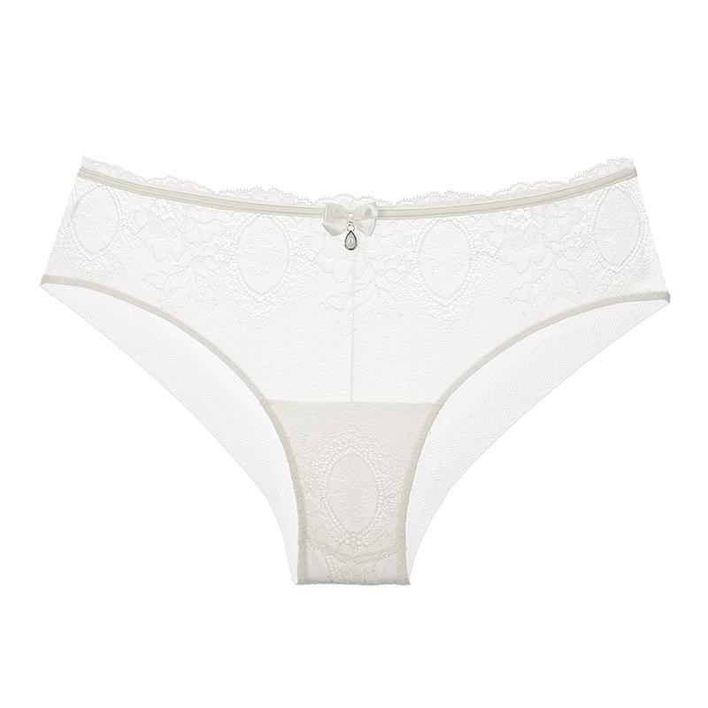 Ropa interior de encaje estilo europeo y americano con entrepierna de algodón ahuecada transpirable de talle medio para mujer