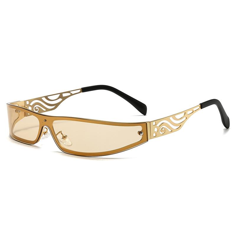 Lunettes de soleil rectangulaires étroites Marque de luxe Punk Enveloppantes Lunettes de soleil Unisexe Uv400 Monture en métal Noir Lunettes de mode