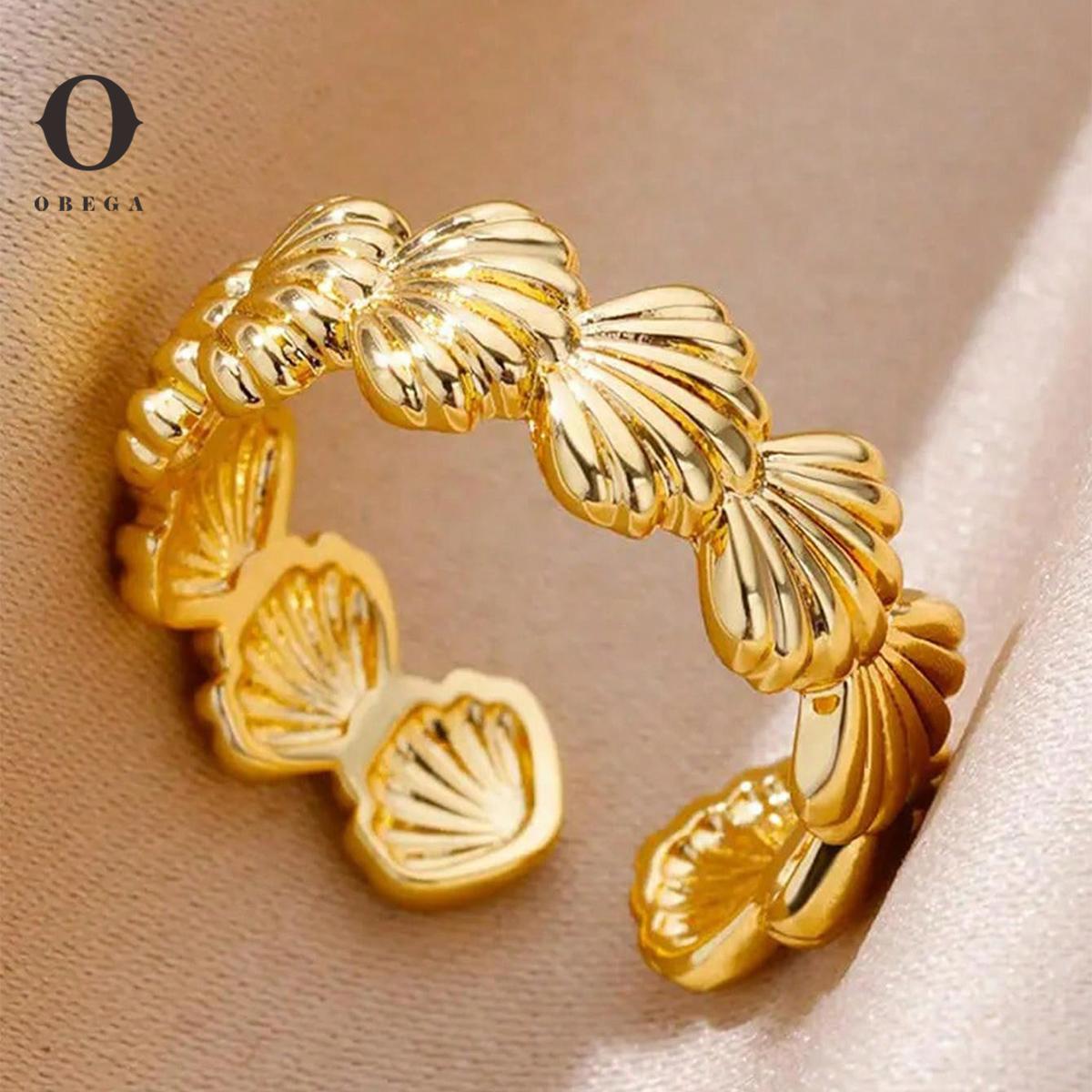 

Obega Creative Shell Open Ring For Women Gold Silver Color Simple Design Unique Holiday Summer Jewelry Friend Lover Finger Ring