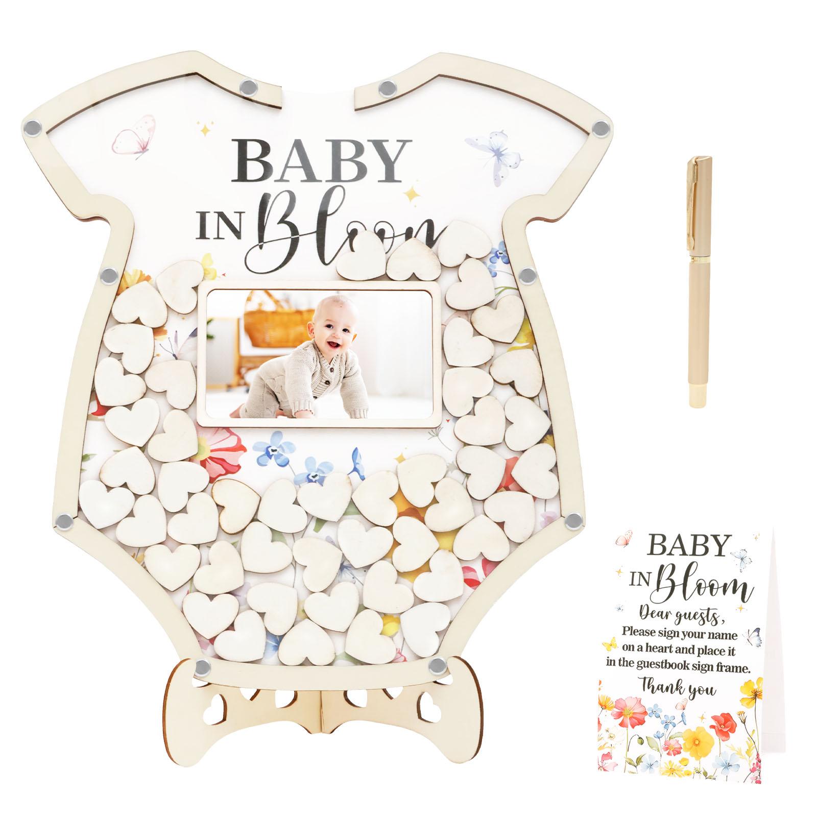 

Wood Guestbook Keepsake Baby Shower Decorations Guest Book with Pen Photo Frame 60 Heart Wood Slices DIY Decorations Supplies