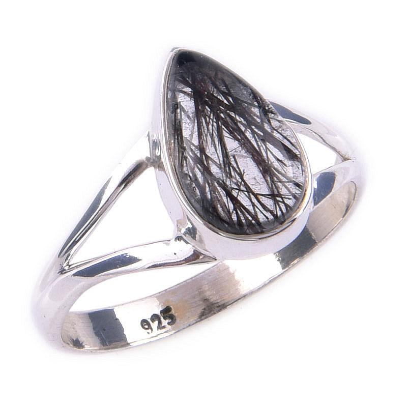 Natural Black Rutile Gemstone Handmade 925 Solid Sterling Silver Ring S.7 T3a52