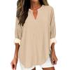 Women's Fashion Casual Solid Color Printed Drop Shoulder Long Sleeve V-Neck Women's Hemp Top
