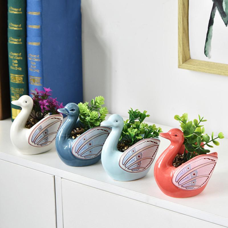 Cute Swan Flower Pot Ceramic Succulent Pot Planter Home Decor Indoor Decoration Desktop Ornaments Bonsai Plant Pot