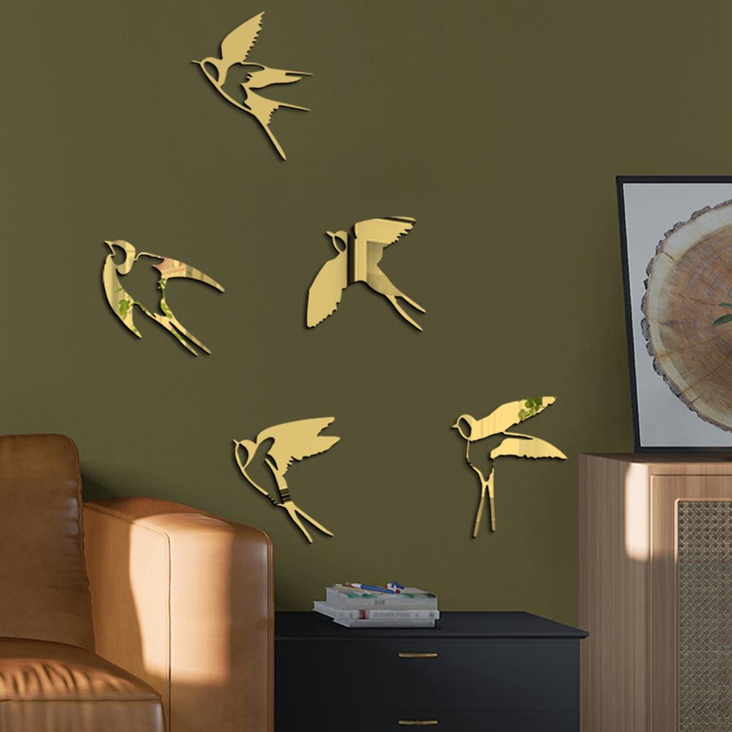 Acrylic Mirror Bird Wall Stickers Self Adhesive Mirror Wall Decor Removable for Living Room Bedroom Bathroom Decoration