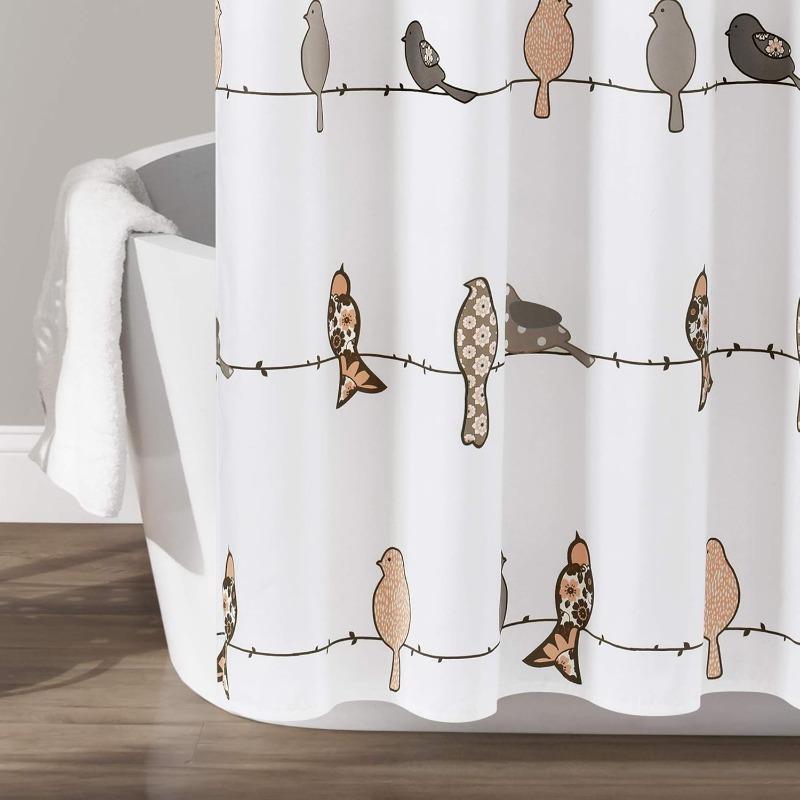 Rowley Birds Shower Curtain, 72” W x 72” L,Blush & Gray - Colorful Floral Bird Pattern - Whimsical & Playful Bird Shower Curtain
