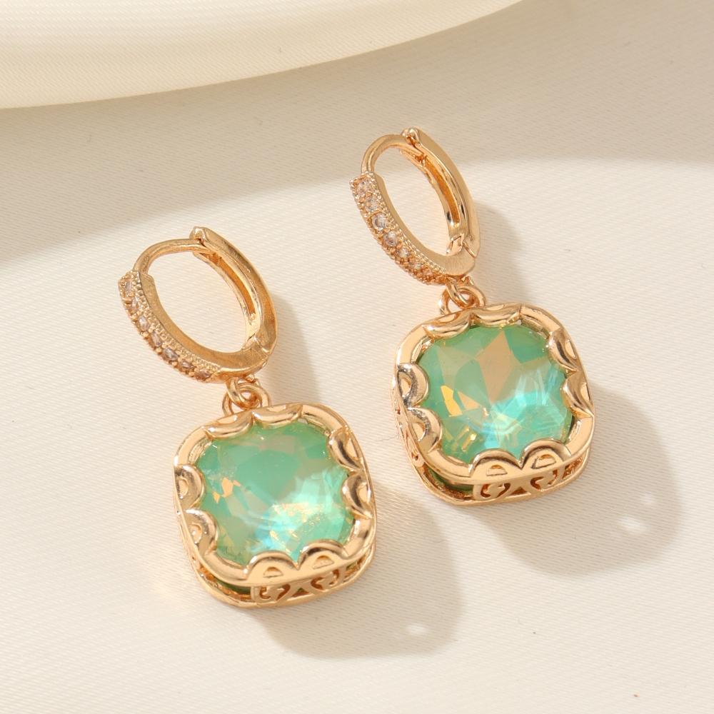 Trendy Blue Square Zircon Drop Earrings for Women Fashion Gold Color Earring Jewelry Party Accessories