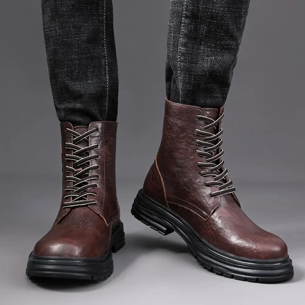 Fashion Men's Boots Trend Man Shoes Tooling Boots Fashion Men's Motorcycle Boots Retro Zipper High Top Shoes for Men