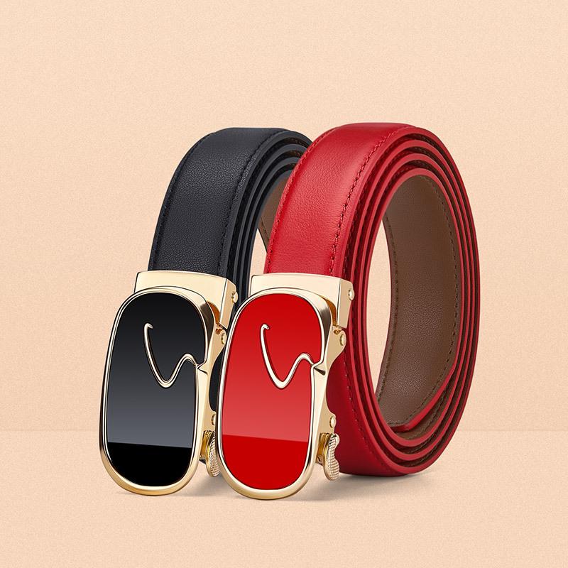 

Emperor Paul Urban Fashion Women s Leather Belt with Automatic Buckle - Versatile Top Layer Cowhide 100cm червоний