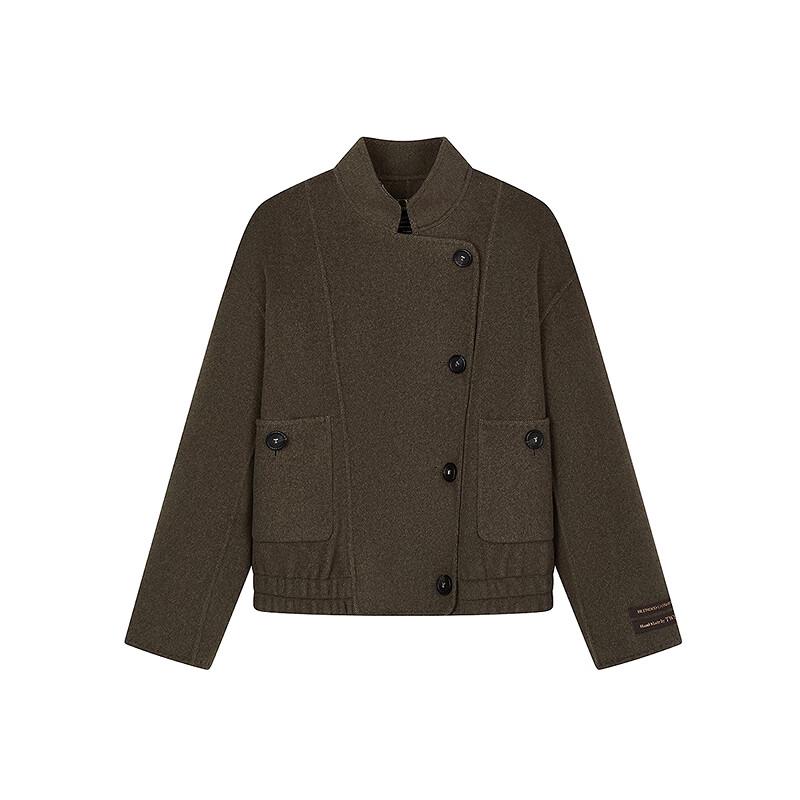 Teenie Weenie Women's Trendy Slanted Placket Stand Collar Woolen Jacket