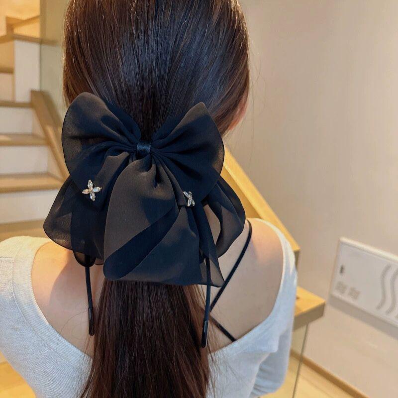Large Summer Lace Edge Bow Claw Clip Hair Accessory for Women - Multi-Layer Feather Design