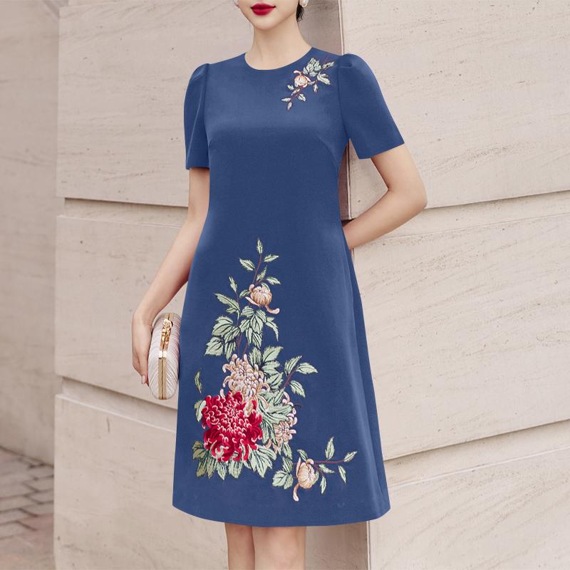 

ZANZEA Женское повседневное платье с круглым вырезом и коротким рукавом Летнее платье с принтом M синий