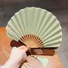 Pure Color Shell Fan Chinese Ancient Style Cotton and Linen Fan Minimalist Fresh Folding Fan Retro Portable Female for Cheongsam Summer Cool Fan
