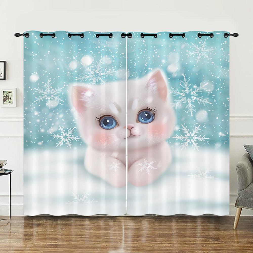 Curtains Cute Animal Rabbit Cat Curtains Bedroom Living Room Blackout Curtain Punching