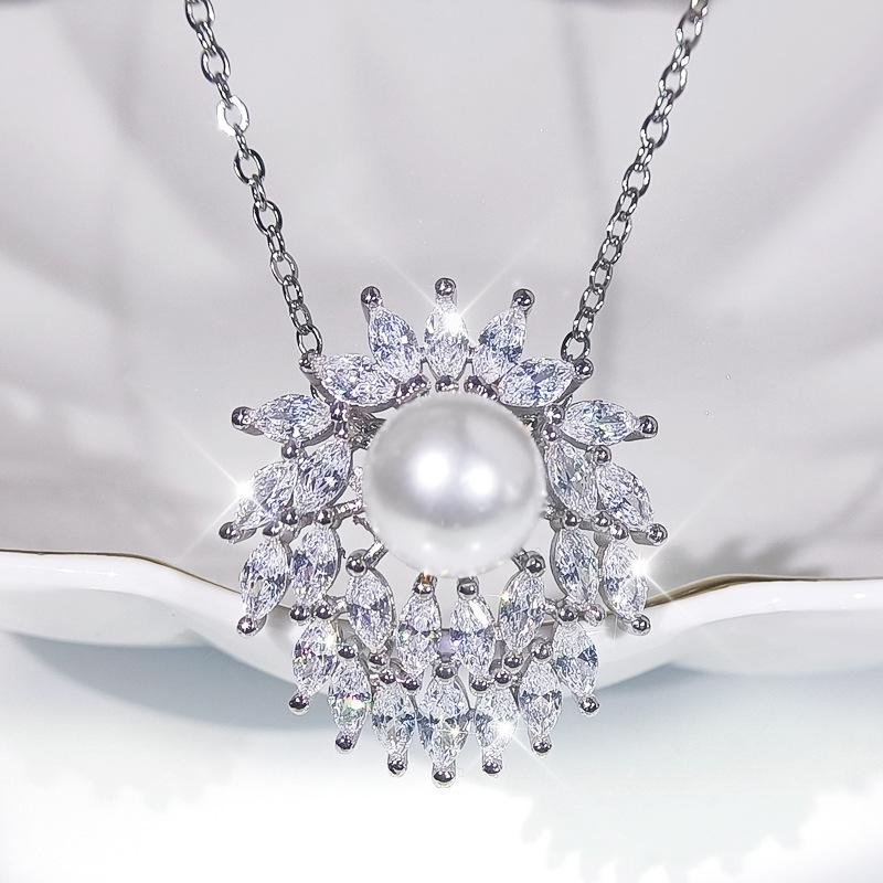 Group-inlaid Zircon Fashion Simulated Pearl Bead Pendant Earring Open Ring Set Decoration