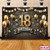 2D 18th Birthday Black Gold Star & Confetti Backdrop for Adult Party