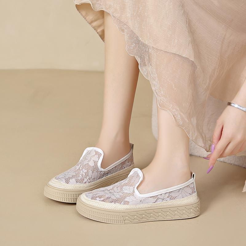 CRLAYDK Summer Women's Lace Flat Loafers Comfort Slip On Work Casual Walking Moccasins Lady Work Dressy Driving Boat Shoes