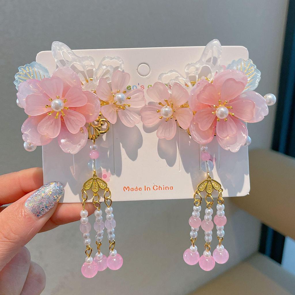 Hanfu Damen Blumen Quasten Kopfschmuck - Prinzessinnenstil Haarnadel für Mädchen