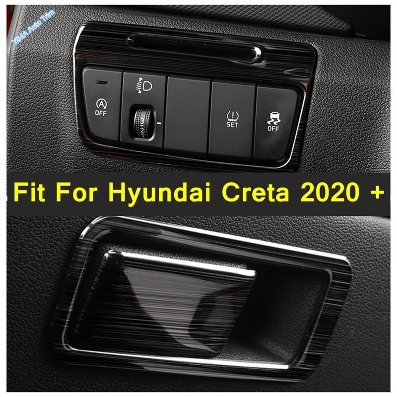 Stainless Steel Car Head Light Switch / Glove Box Handle / AC Air Outlet Cover Trim Accessories For Hyundai Creta