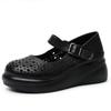 Shallow mouth hole sandals women's spring and summer new muffin thick-soled wedge heel round head elegant retro style soft-soled single shoes