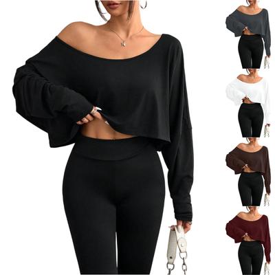 Women's Casual Fashion Off,Shoulder Short Color Long,Sleeved Top