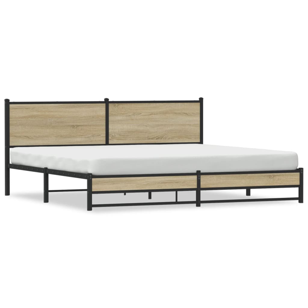 Metal Bed Frame without Mattress Sonoma Oak Finish 193 x 203 cm